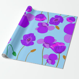 Papaver Poppy Lilac auf blassblauem Hintergrund Geschenkpapier
