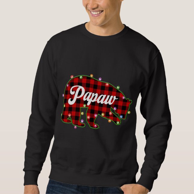 Papaw Bear Buffalo Kariert Red Christmas Light Mat Sweatshirt (Vorderseite)