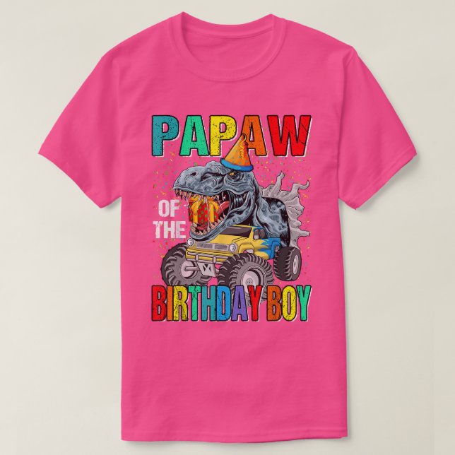 Papaw of the Birthday Boy Monster Truck Dinosaur T-Shirt (Design vorne)
