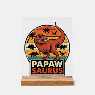 Papawsaurus Retro-Dinosaur-Sonnenuntergangs-Vektor Acrylschild