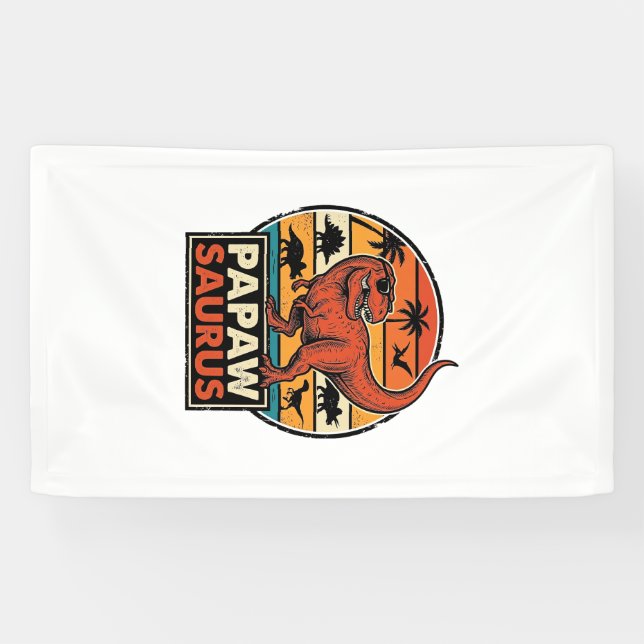 Papawsaurus Retro-Dinosaur-Sonnenuntergangs-Vektor Banner (Horizontal)