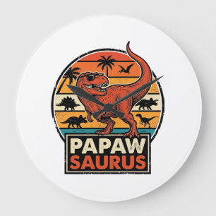 Papawsaurus Retro-Dinosaur-Sonnenuntergangs-Vektor Große Wanduhr