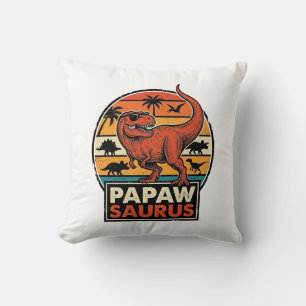Papawsaurus Retro-Dinosaur-Sonnenuntergangs-Vektor Kissen