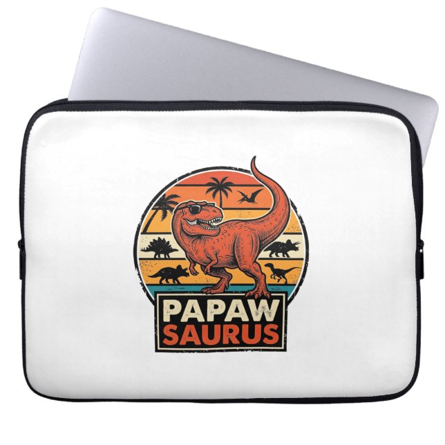 Papawsaurus Retro-Dinosaur-Sonnenuntergangs-Vektor Laptopschutzhülle (Vorderseite)
