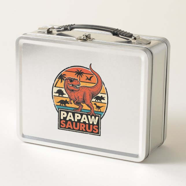 Papawsaurus Retro-Dinosaur-Sonnenuntergangs-Vektor Metall Brotdose (Vorderseite)