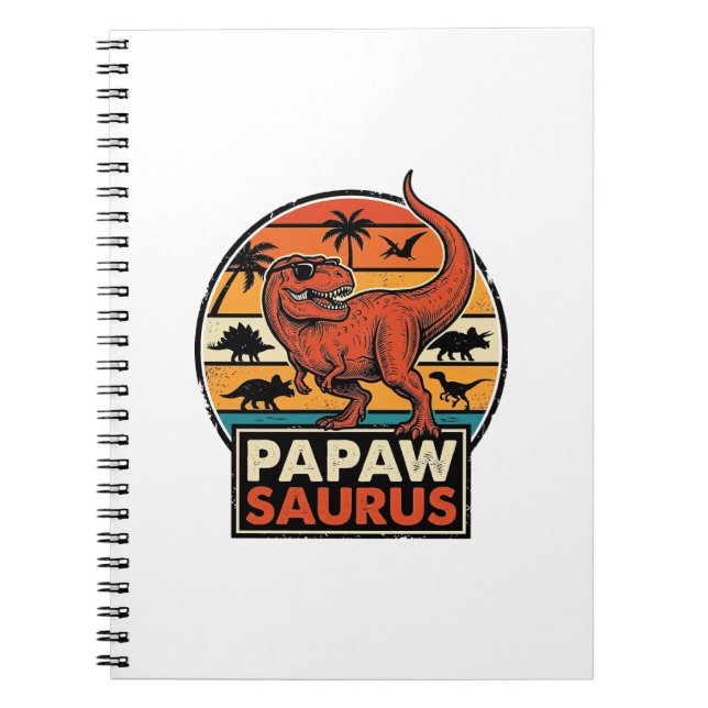 Papawsaurus Retro-Dinosaur-Sonnenuntergangs-Vektor Notizblock (Vorderseite)