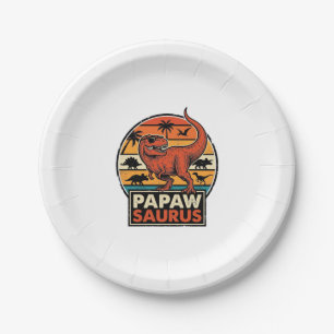 Papawsaurus Retro-Dinosaur-Sonnenuntergangs-Vektor Pappteller