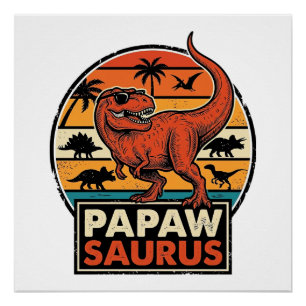 Papawsaurus Retro-Dinosaur-Sonnenuntergangs-Vektor Poster
