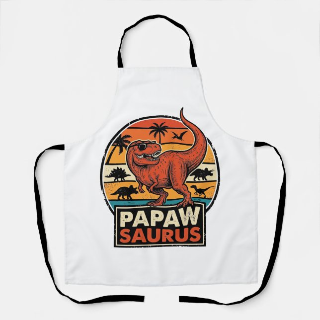Papawsaurus Retro-Dinosaur-Sonnenuntergangs-Vektor Schürze (Vorderseite)