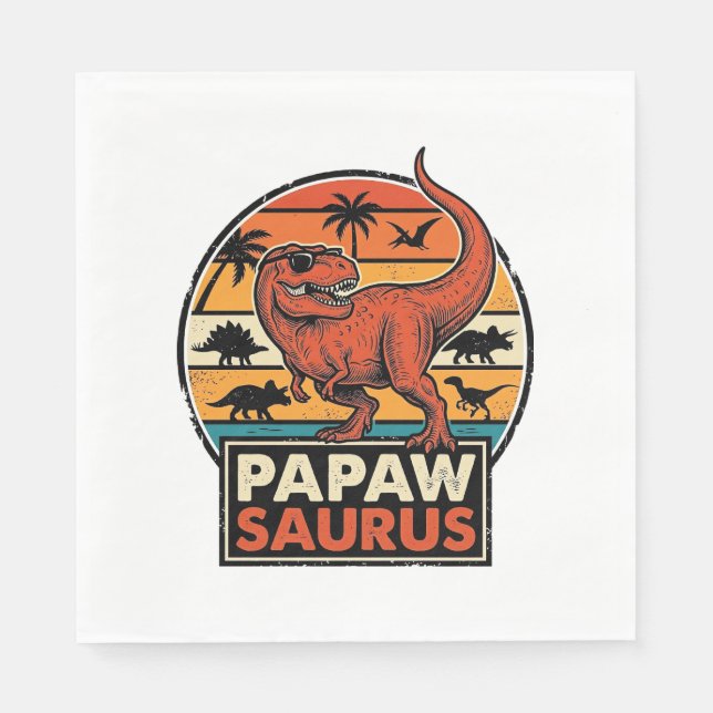 Papawsaurus Retro-Dinosaur-Sonnenuntergangs-Vektor Serviette (Vorderseite)