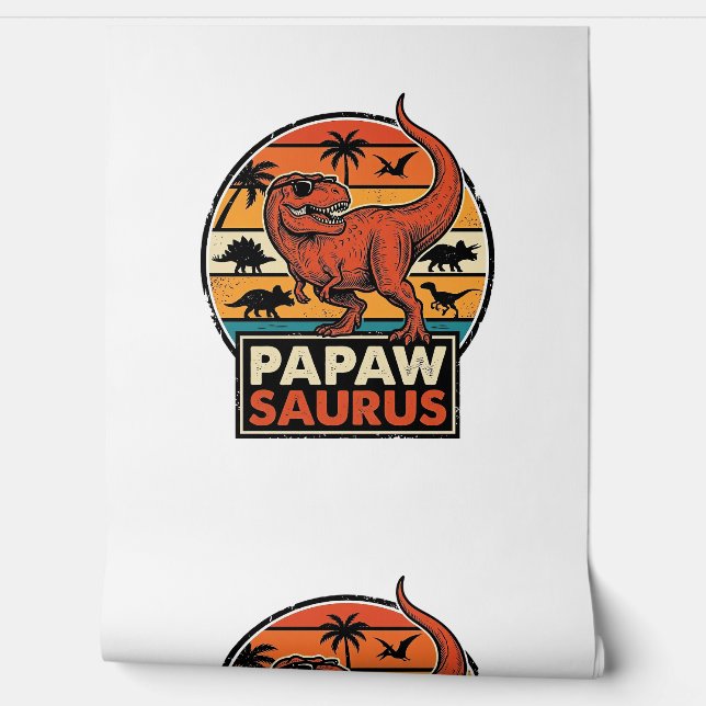 Papawsaurus Retro-Dinosaur-Sonnenuntergangs-Vektor Tapete (Abrollen)