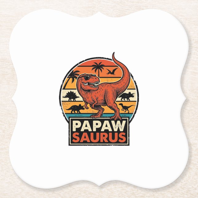 Papawsaurus Retro-Dinosaur-Sonnenuntergangs-Vektor Untersetzer (Vorderseite)