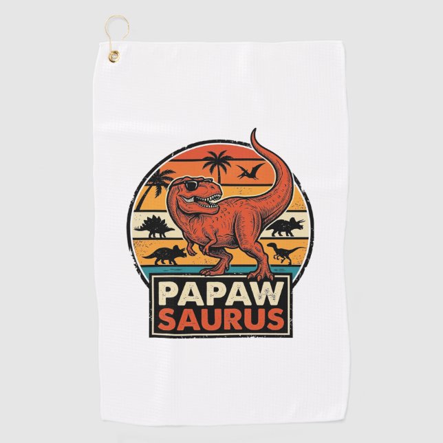Papawsaurus Retro-Dinosaurier-Sonnenuntergangs-Vek Golfhandtuch (Vorderseite)