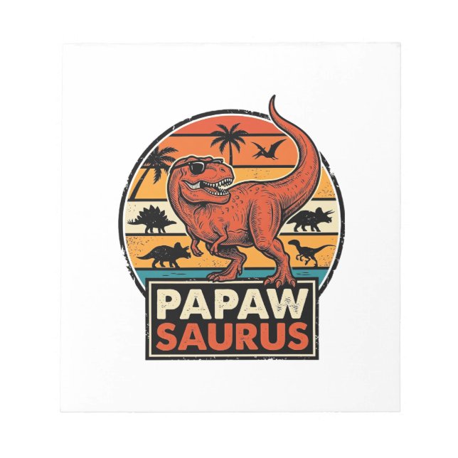 Papawsaurus Retro-Dinosaurier-Sonnenuntergangs-Vek Notizblock (Vorderseite)