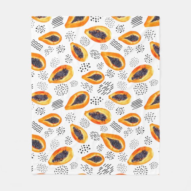 Papaya-Früchte: abstraktes Aquarellmuster. Fleecedecke (Vorderseite)