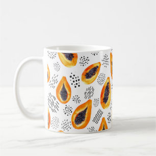 Papaya-Früchte: abstraktes Aquarellmuster. Kaffeetasse