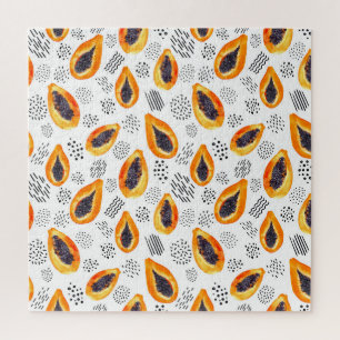 Papaya-Früchte: abstraktes Aquarellmuster. Puzzle