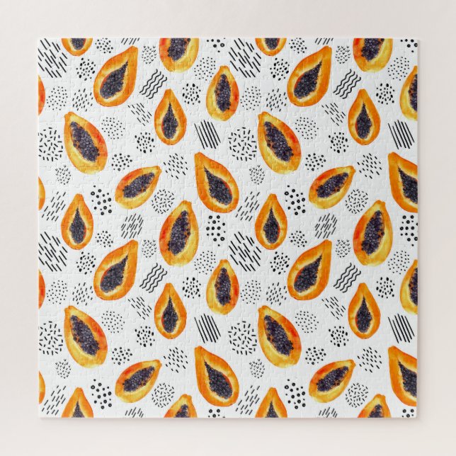Papaya-Früchte: abstraktes Aquarellmuster. Puzzle (Vertikal)