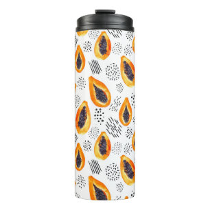 Papaya-Früchte: abstraktes Aquarellmuster. Thermosbecher