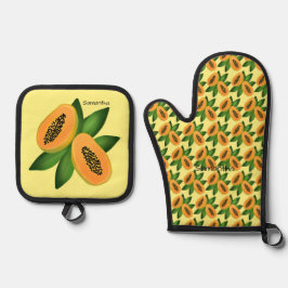 Papaya Fruchtwackelpapier Ofenhandschuh & Topflappen-Set