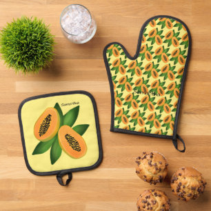 Papaya Fruchtwackelpapier Ofenhandschuh & Topflappen-Set