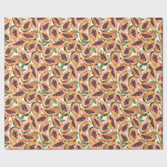 Papaya Fruit Watercolor Geschenkpapier (Saum)