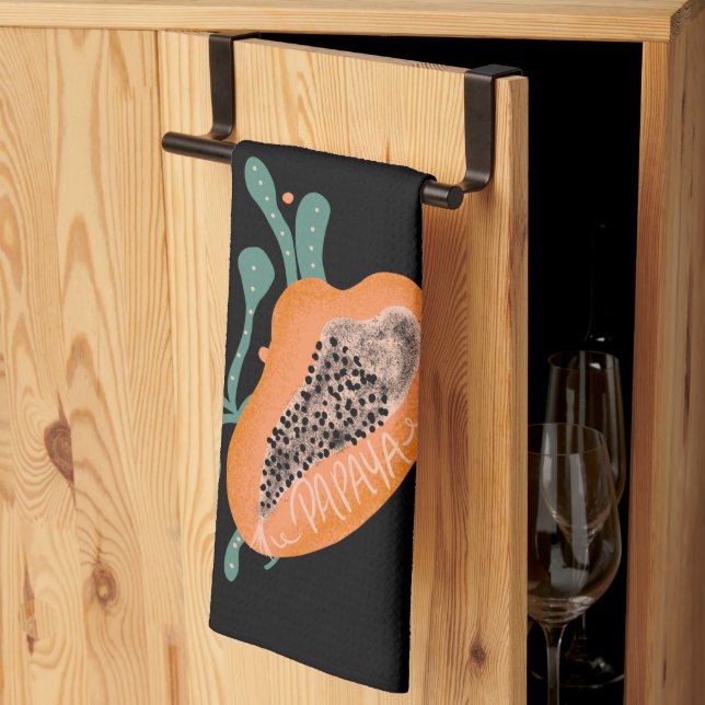 Papaya Hand Drawn Lettering Tropisches Obst Geschirrtuch (Drittel gefaltet)