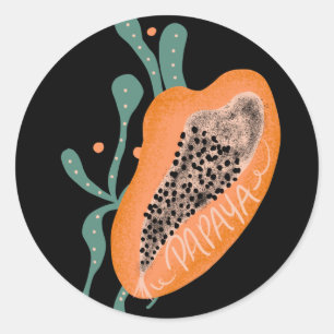Papaya Handgezeichnete Schrift Tropische Frucht    Runder Aufkleber