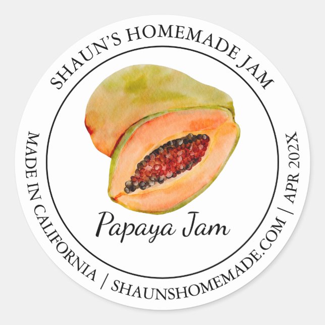Papaya Jam Modern Label Runder Aufkleber (Vorderseite)