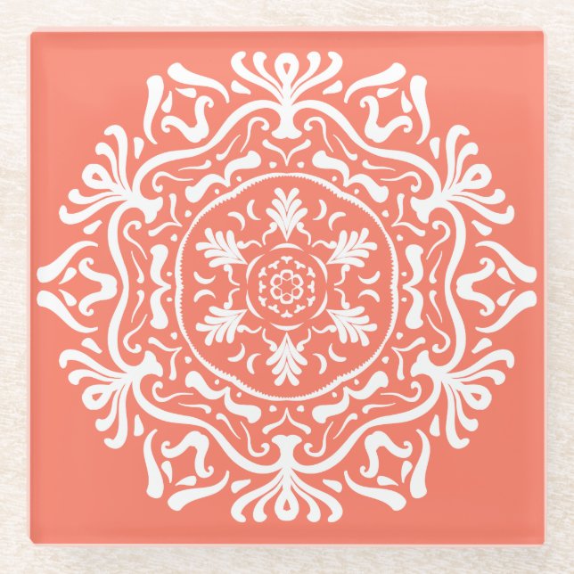 Papaya Mandala Glasuntersetzer (Vorderseite)