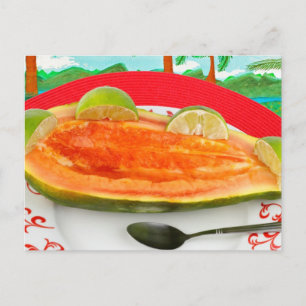 Papaya mit Limonem Aussehen in tropischen Farben Postkarte