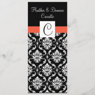 Papaya-Monogramm-Damask-Hochzeitsmenü Menükarte