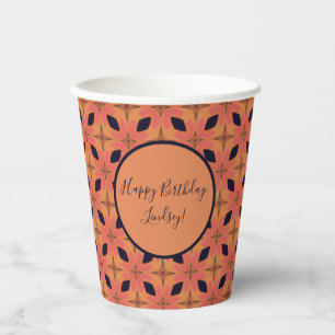 Papaya Orange und Black Retro tropisches Muster Pappbecher
