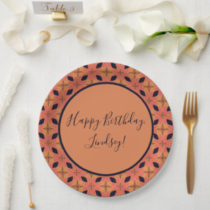 Papaya Orange und Black Retro tropisches Muster Pappteller