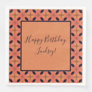 Papaya Orange und Black Retro tropisches Muster Serviette