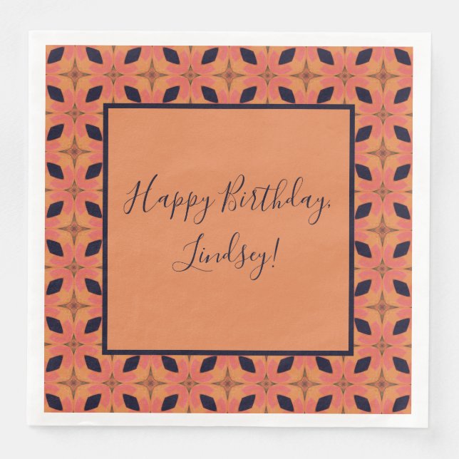 Papaya Orange und Black Retro tropisches Muster Serviette (Vorderseite)