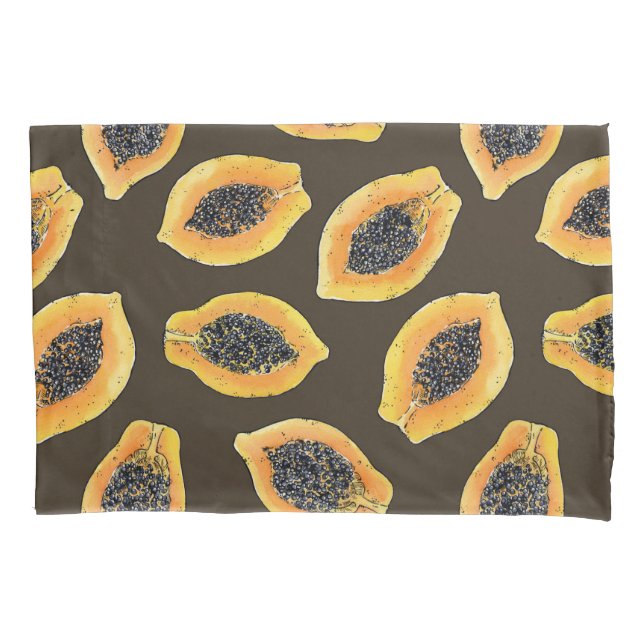 Papaya-Scheiben auf dunkelbraun Kissenbezug (Vorderseite)