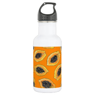 Papaya-Scheiben auf Orange Edelstahlflasche