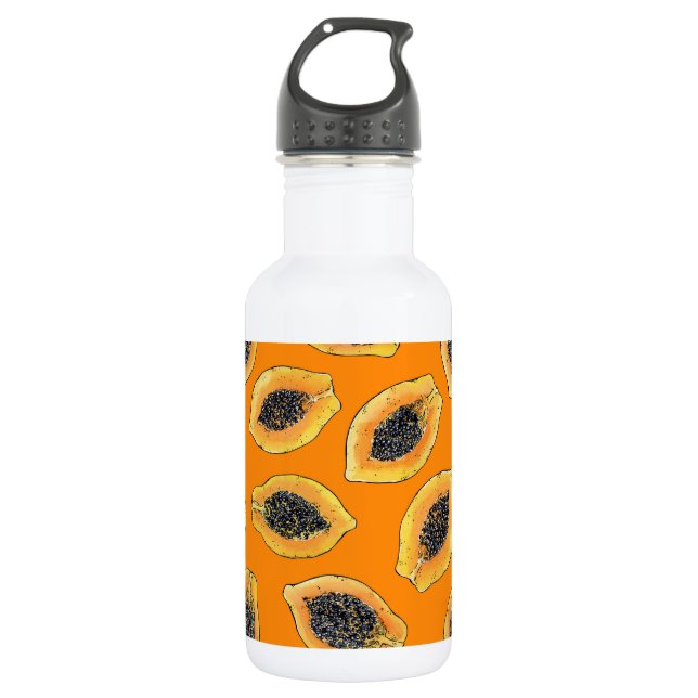 Papaya-Scheiben auf Orange Edelstahlflasche (Vorderseite)