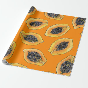 Papaya-Scheiben auf Orange Geschenkpapier