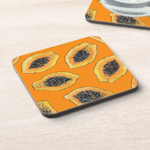 Papaya-Scheiben auf Orange Getränkeuntersetzer