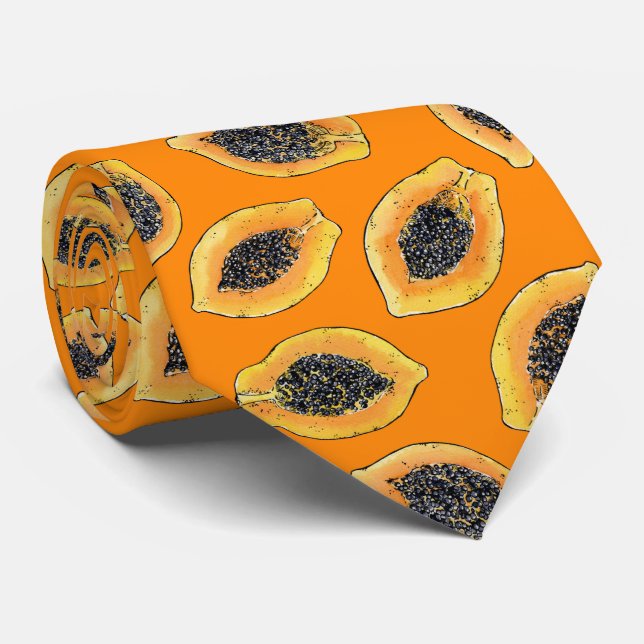 Papaya-Scheiben auf Orange Krawatte (Gerollt)