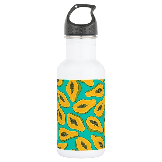 Papaya-Scheiben auf Türkis Edelstahlflasche (Vorderseite)