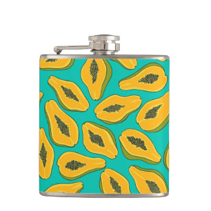 Papaya-Scheiben auf Türkis Flachmann