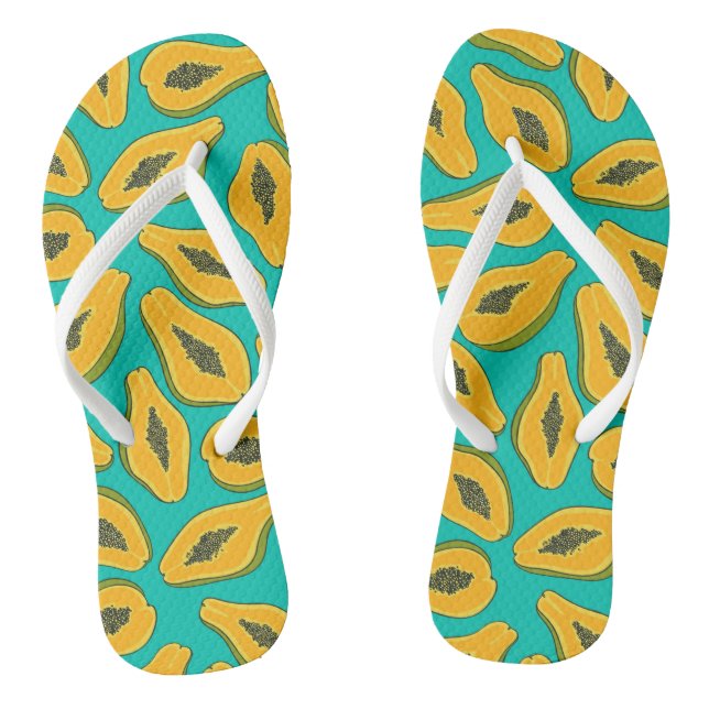 Papaya-Scheiben auf Türkis Flip Flops (Fußbett)