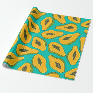 Papaya-Scheiben auf Türkis Geschenkpapier