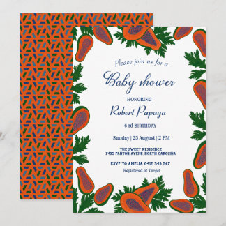Papaya Sweet Fruit Fresh Summer Green Baby Dusche Einladung