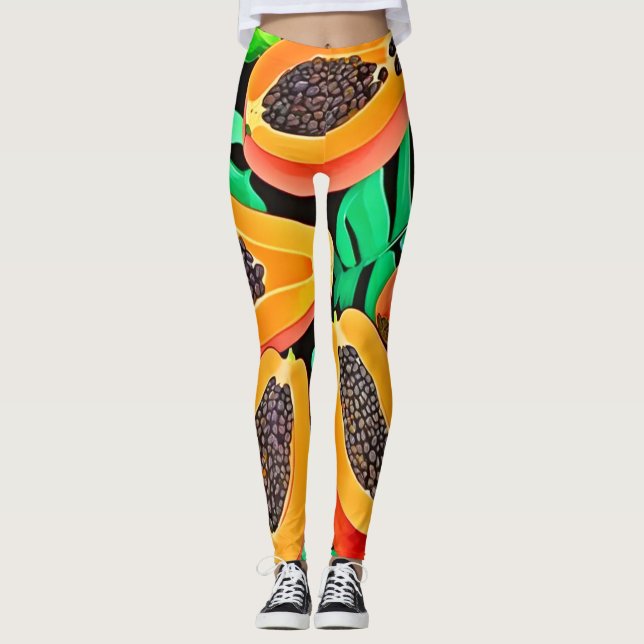 Papaya und Blätter Neues Muster Leggings (Vorderseite)
