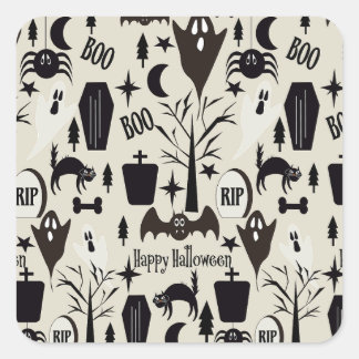 Papel de regalo Happy Halloween negro Quadratischer Aufkleber