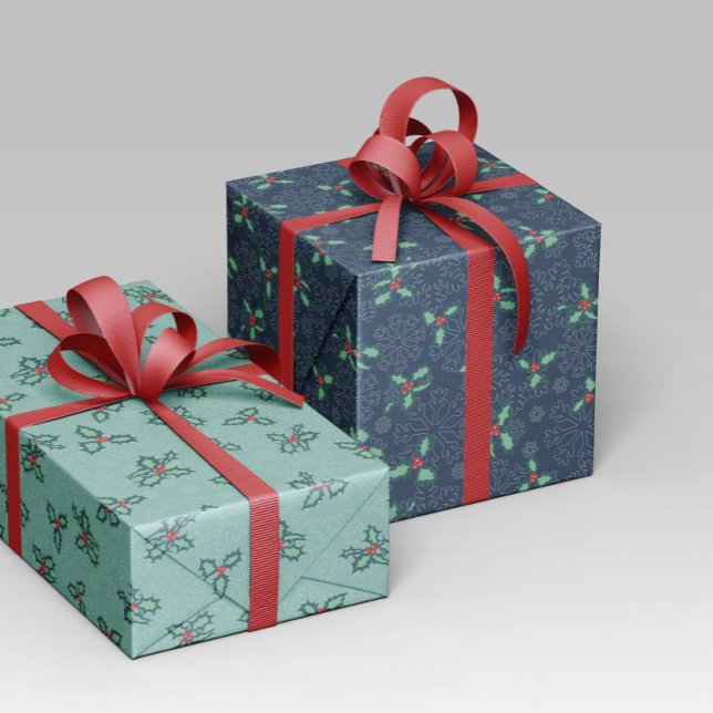Papel navideño con copos de nieve y acebo geschenkpapier (Von Creator hochgeladen)